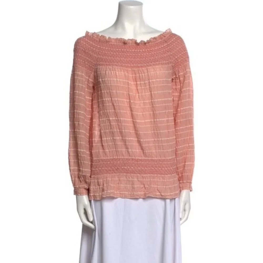 TORY BURCH Women's Top‎ Size 6 SILK Blend Pink Chiffon LS Off Shoulder 13121197